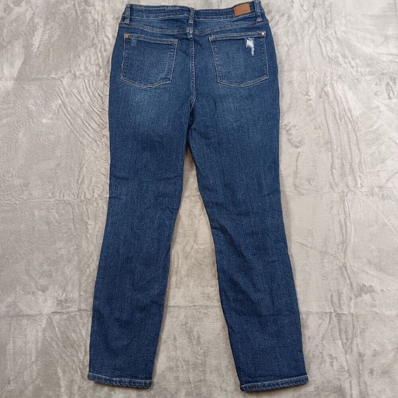 Judy Blue Sz 13/31 Distressed Jeans Boyfriend Fit Ripped Denim Dark Wash Womens - Picture 4 of 11